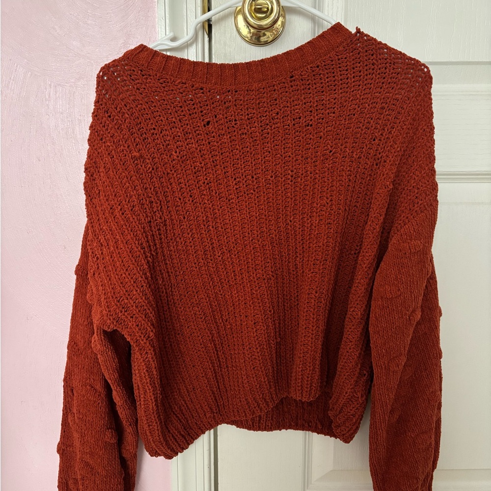 moon & madison Loose Orange Crew Neck Sweater with Ribbed Texture *